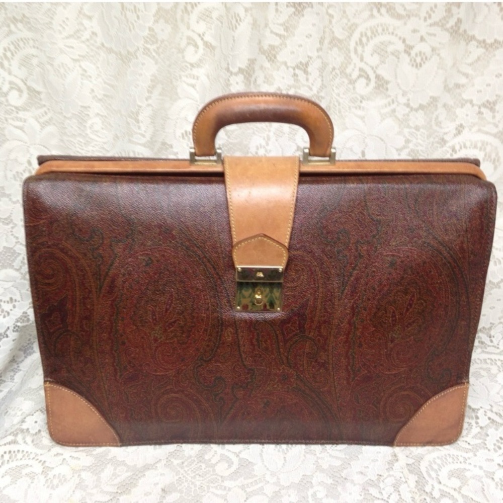 Etro, Italy, Burgundy Paisley Large Briefcase 18in x 12in x 7in